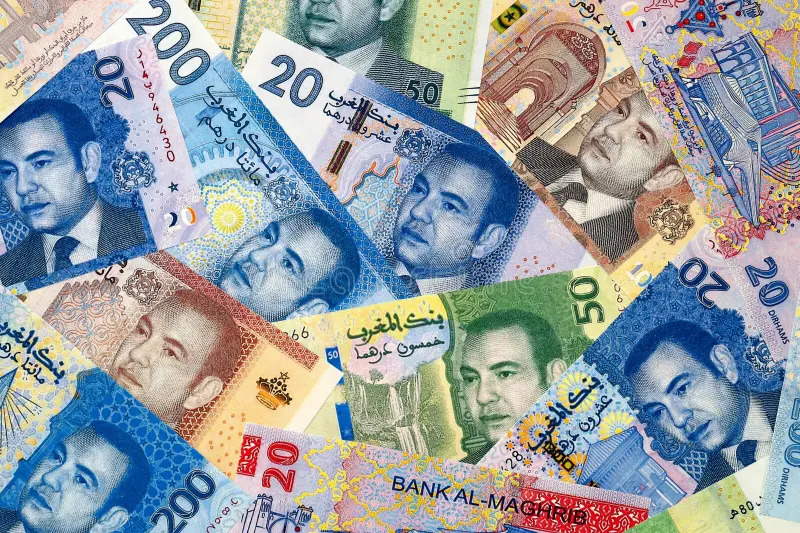 Moroccan Dirham banknotes and coins