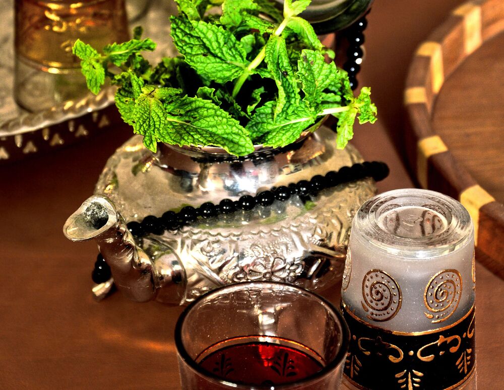 Moroccan mint tea being poured