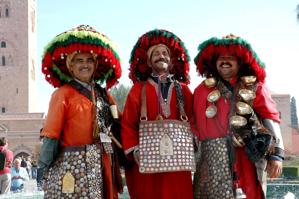 Moroccan people in a busy market street